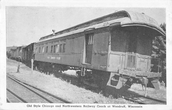 Woodruff Wisconsin Old Style Railway Coach Train Antique Postcard K100295