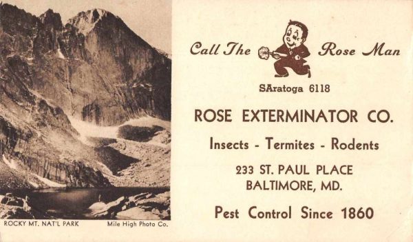 Baltimore Maryland Rose Exterminator Advertising Non-Postcard Back J78068
