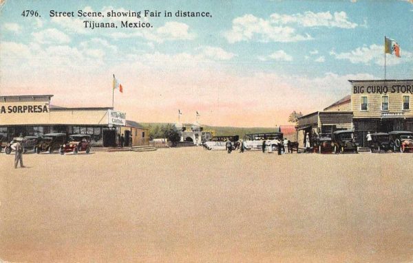 Tijuana Mexico Street Scene Showing Fair in Distance Antique Postcard J78084