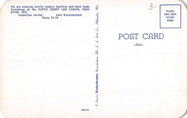 Iron River Wisconsin Rustic Roost Log Cabins Vintage Postcard K100330 - Image 2