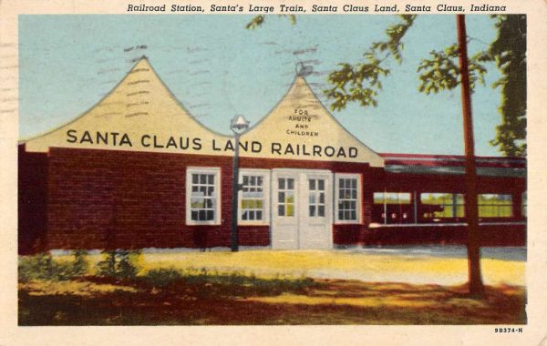 Santa Claus Indiana Lnd Railroad Station Street View Antique Postcard K100410