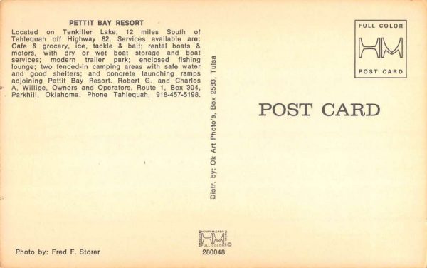 Parkhill Oklahoma Pettit Bay Resort Birdseye View Vintage Postcard K100654 - Image 2