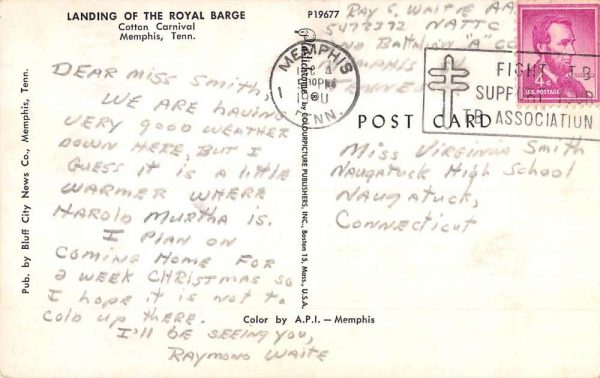 Memphis Tennessee Cotton Carnival Royal Barge Vintage Postcard K100767 - Image 2