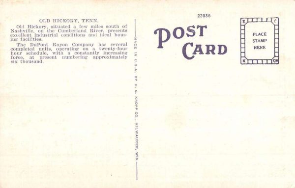 Nashville Tennessee Old Hickory Birdseye View Antique Postcard K100806 - Image 2