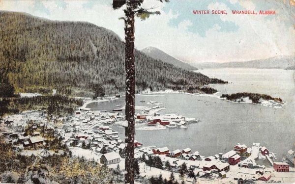 Wrangell Alaska Winter Scene Birdseye View Antique Postcard K100810