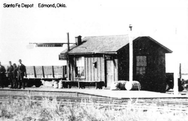 Edmond Oklahoma Santa Fe Railroad Depot Real Photo Vintage Postcard K100833