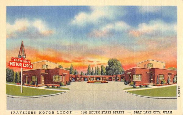 Salt Lake City Utah Travelers Motor Lodge Street View Antique Postcard K100850