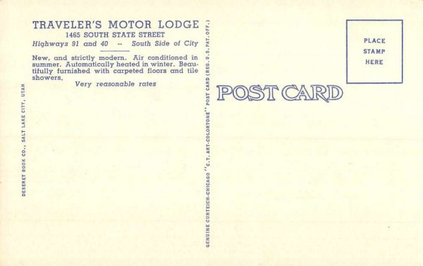 Salt Lake City Utah Travelers Motor Lodge Street View Antique Postcard K100850 - Image 2