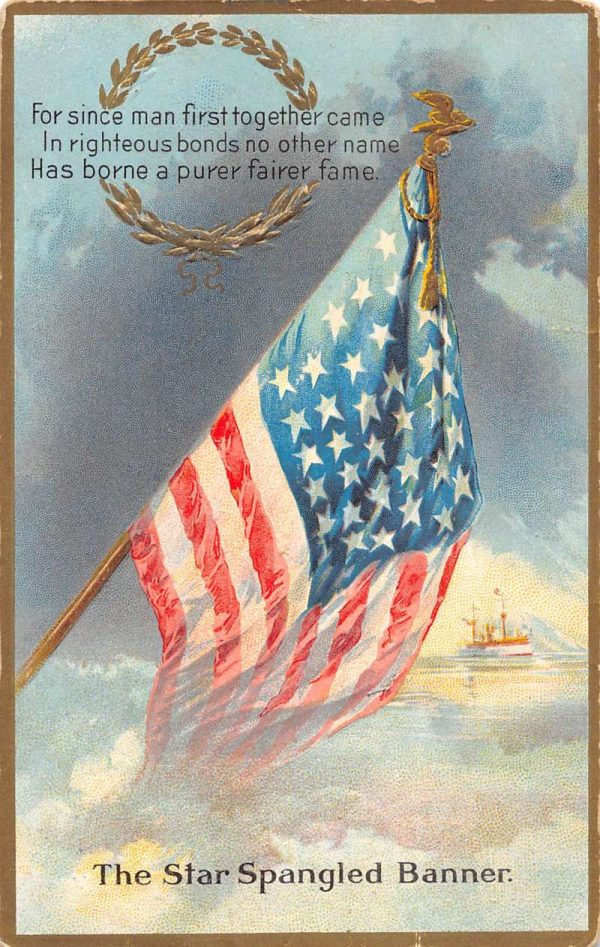 Patriotic Star Spangled Banner Waterfront USA Flag Antique Postcard K100856