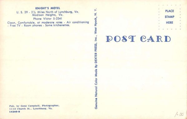 Madison Heights Virginia Knights Motel Multiview Vintage Postcard K100860 - Image 2