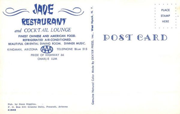 Kingman Arizona Jade Restaurant Street View Vintage Postcard K100877 - Image 2