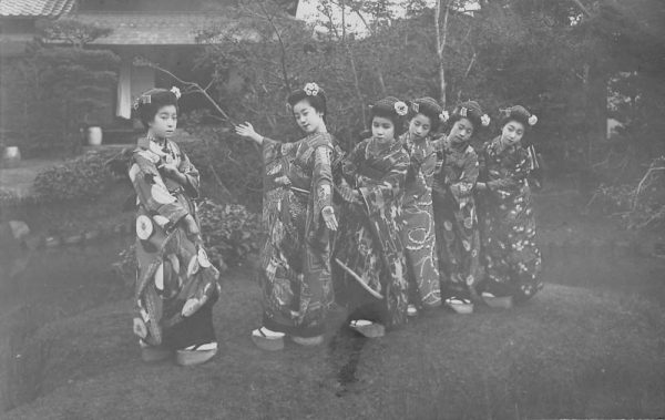 Japanese Children Girls Kimono Real Photo Antique Postcard K100894