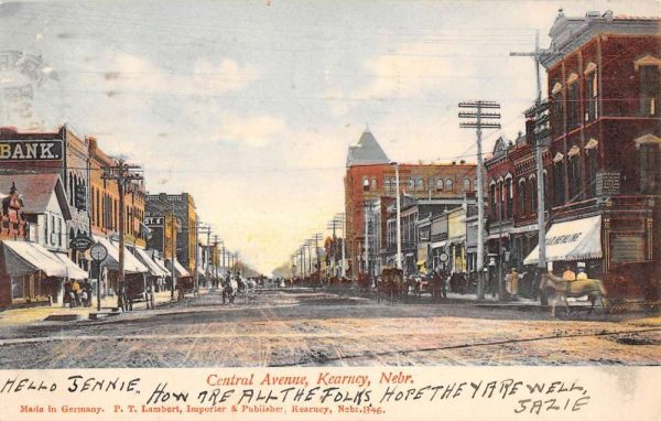 Kearney Nebraska Central Avenue Street View Antique Postcard K100896
