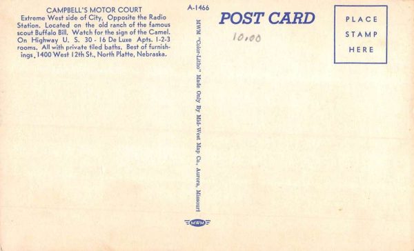 North Platte Nebraska Campbells Motor Court Street View Antique Postcard K100948 - Image 2