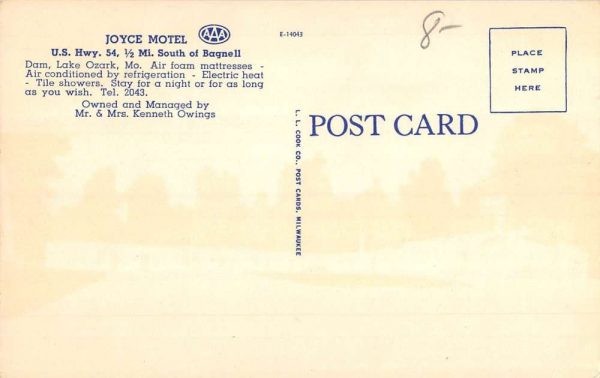 Lake Ozark Missouri Joyce Motel Ar Bagnell Dam Antique Postcard K100988 - Image 2
