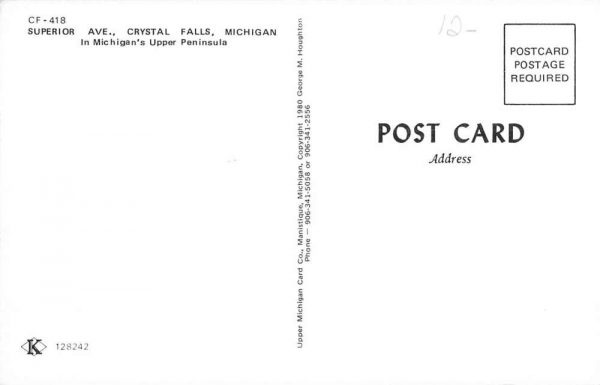 Crystal Falls Michigan Superior Avenue Store Fronts Vintage Postcard K101009 - Image 2
