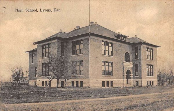 Lyons Kansas High School Street View Antique Postcard K101064