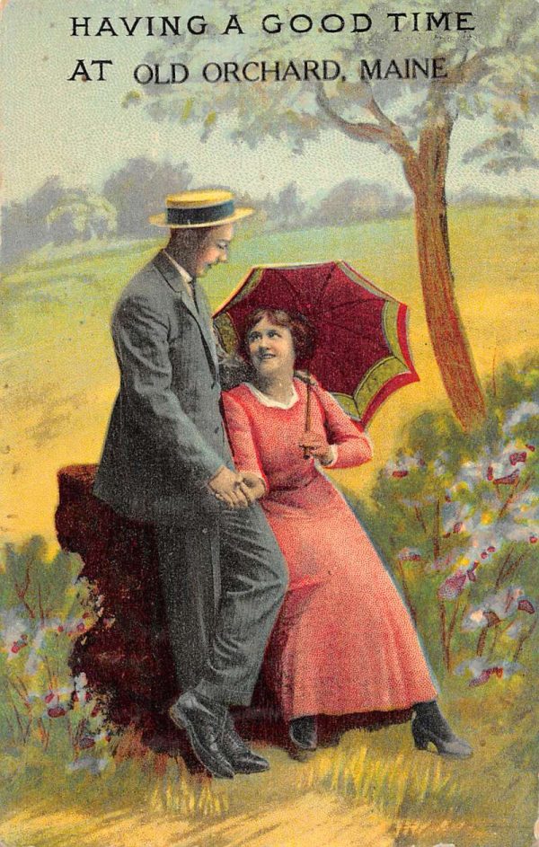 Old Orchard Maine Couple Romance Umbrella Antique Postcard K101100