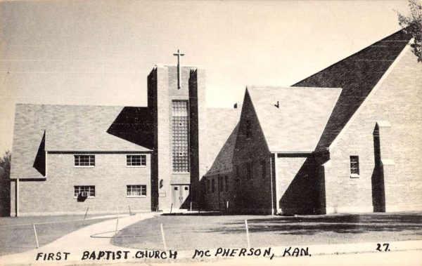 McPherson Kansas First Baptist Church Street View Antique Postcard K101114