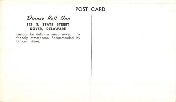 Dover Delaware Dinner Bell Inn Street View Antique Postcard K101179 - Image 2