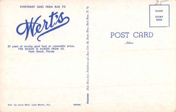 Palm Beach Florida Werts Restaurant Interior Vintage Postcard K101228 - Image 2