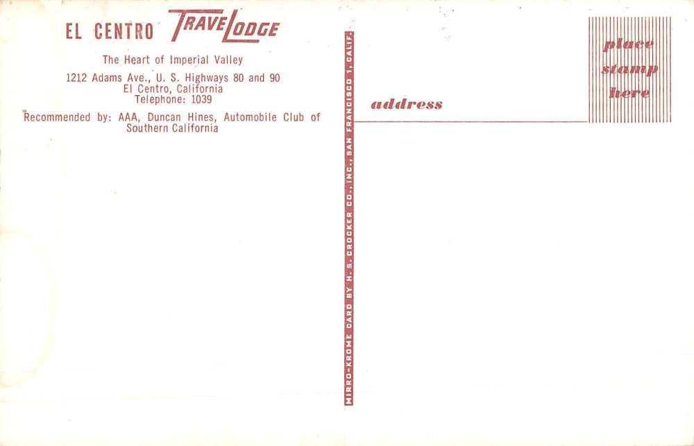 El Centro California Travelodge Street View Vintage Postcard K101505 - Image 2