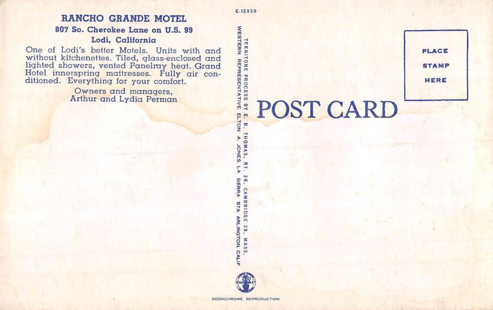 Lodi California Rancho Grande Motel Street View Vintage Postcard K101507 - Image 2