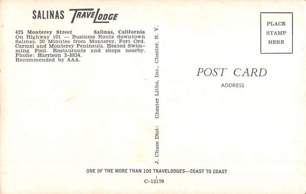 Salinas California Travelodge Pool View Vintage Postcard K101516 - Image 2