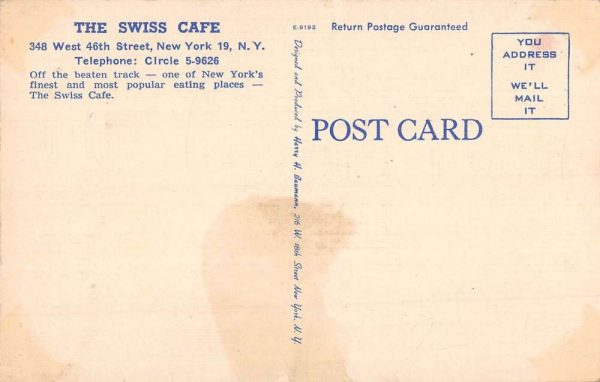 New York City Swiss Cafe Entrance Street View Antique Postcard K101573 - Image 2