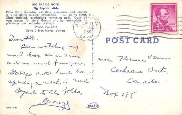 Big Rapids Michigan Motel Interior Vintage Postcard K101614 - Image 2