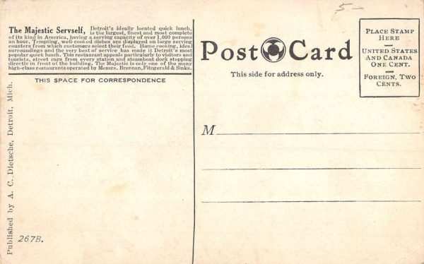 Detroit Michigan Majestic Building Servself Interior Antique Postcard K101615 - Image 2