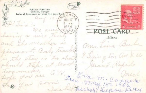 Onekama Michigan Portage Point Inn Interior Vintage Postcard K101619 - Image 2