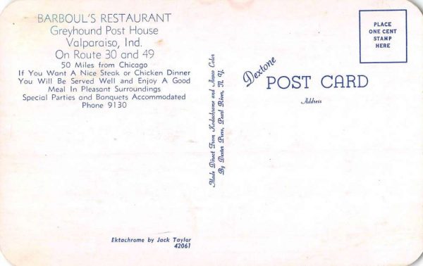 Valparaiso Indiana Barbouls Restaurant Street View Vintage Postcard K101625 - Image 2