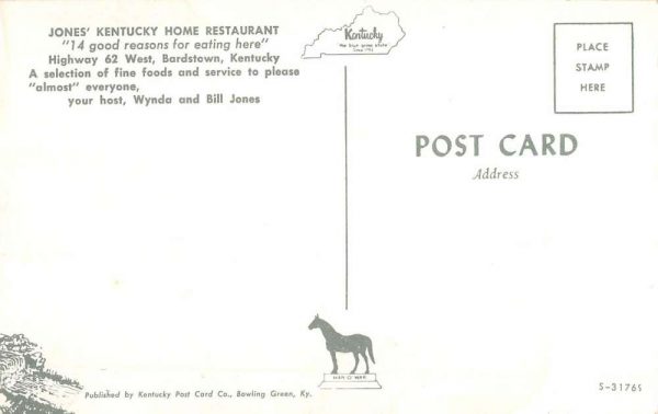 Bardstown Kentucky Jones Home Restaurant Family Vintage Postcard K101632 - Image 2