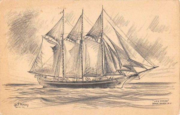 Beach Haven New Jersey Lucy Evelyn Sail Boat Antique Postcard K101662