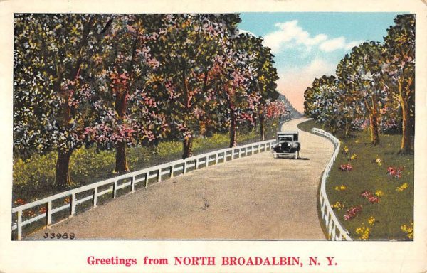 North Broadalbin New York Scenic Roadway Car Greeting Antique Postcard K101705
