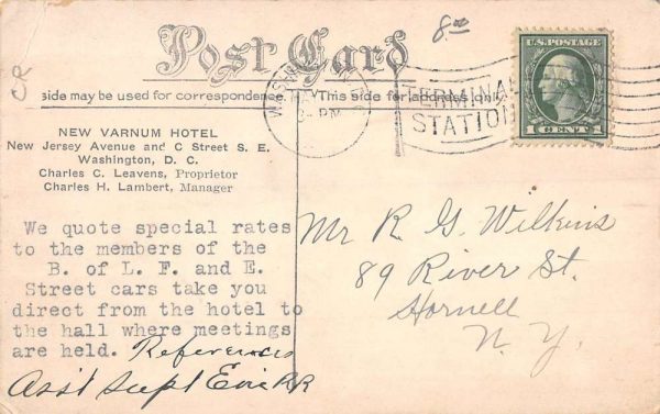 Washington DC New Varnum Hotel Street View Antique Postcard K101709 - Image 2