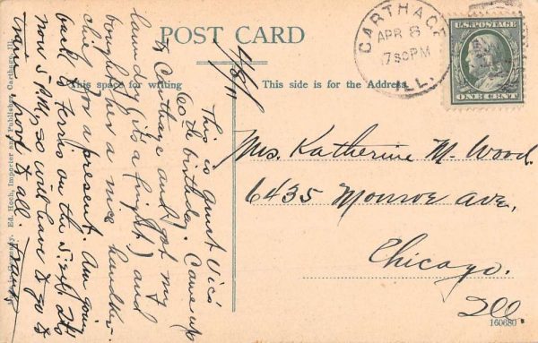 Carthage Illinois Main Street East Residential Antique Postcard K101801 - Image 2