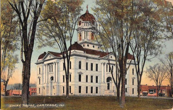 Carthage Illinois Court House Street View Antique Postcard K101802