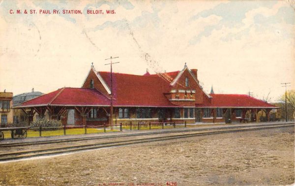Beloit Wisconsin St Paul Railroad Station Street View Antique Postcard K101836