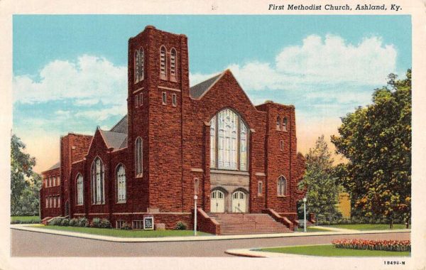 Ashland Kentucky First Methodist Church Street View Antique Postcard K101874