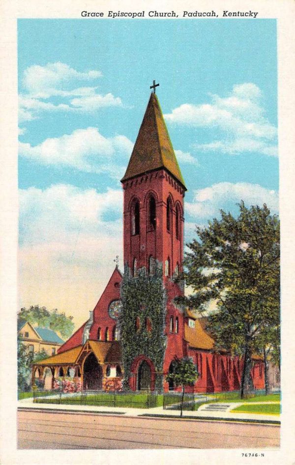 Paducah Kentucky Grace Episcopal Church Street View Antique Postcard K101877
