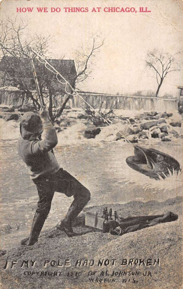 Chicago Illinois Large Fish Scene Humor Antique Postcard K101971