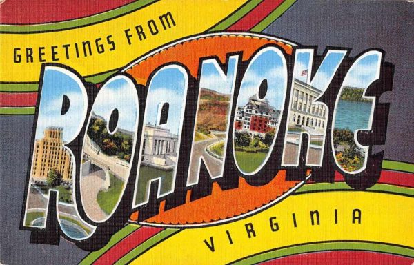 Roanoke Virginia Greetings From scenic views large letter antique pc Z49724