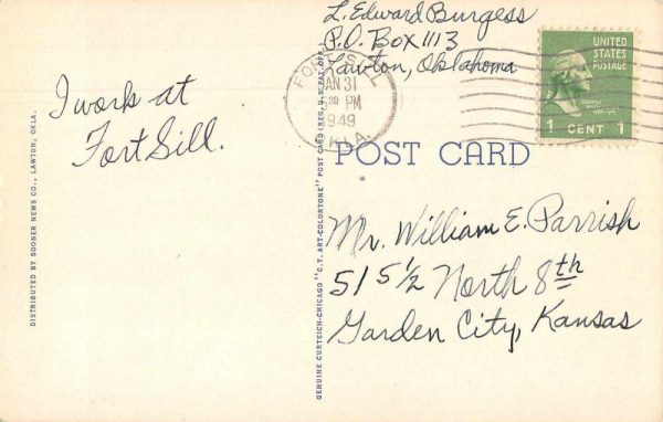 Fort Sill Oklahoma Greetings From large letter linen antique pc Z49729 - Image 2