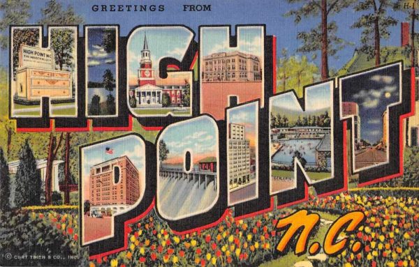 High Point North Carolina Greetings From large letter linen antique pc Z49732