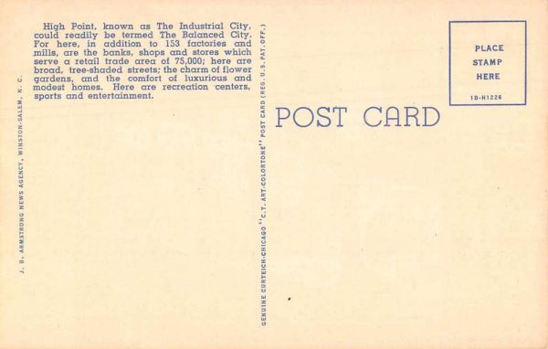 High Point North Carolina Greetings From large letter linen antique pc Z49732 - Image 2