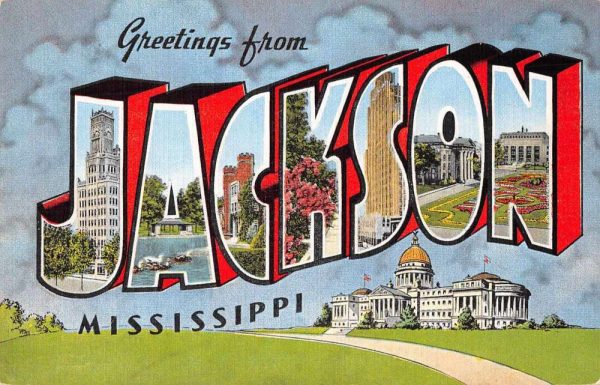 Jackson Mississippi Greetings From scenic views large letter antique pc Z49747