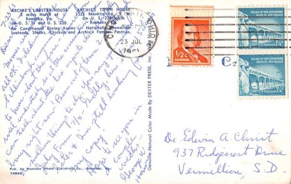 Roanoke Virginia Archies Lobster House Town Multiview Vintage Postcard K102012 - Image 2
