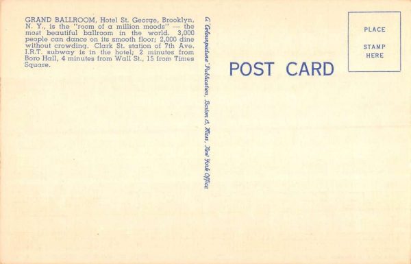Brooklyn New York Hotel St George Ballroom Antique Postcard K102055 - Image 2